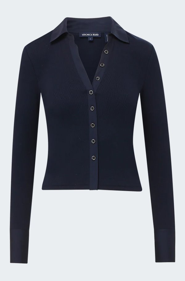 Veronica Beard Scottie Long Sleeve Top In Navy In Blue