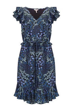 Rebecca Taylor Ava V-Neck Ruffle Dress in Navy Combo