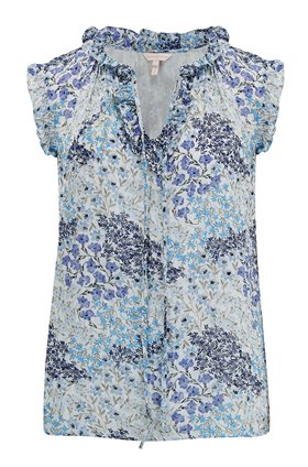 Rebecca Taylor Sleeveless Ava Top in Cream and Blue Combo