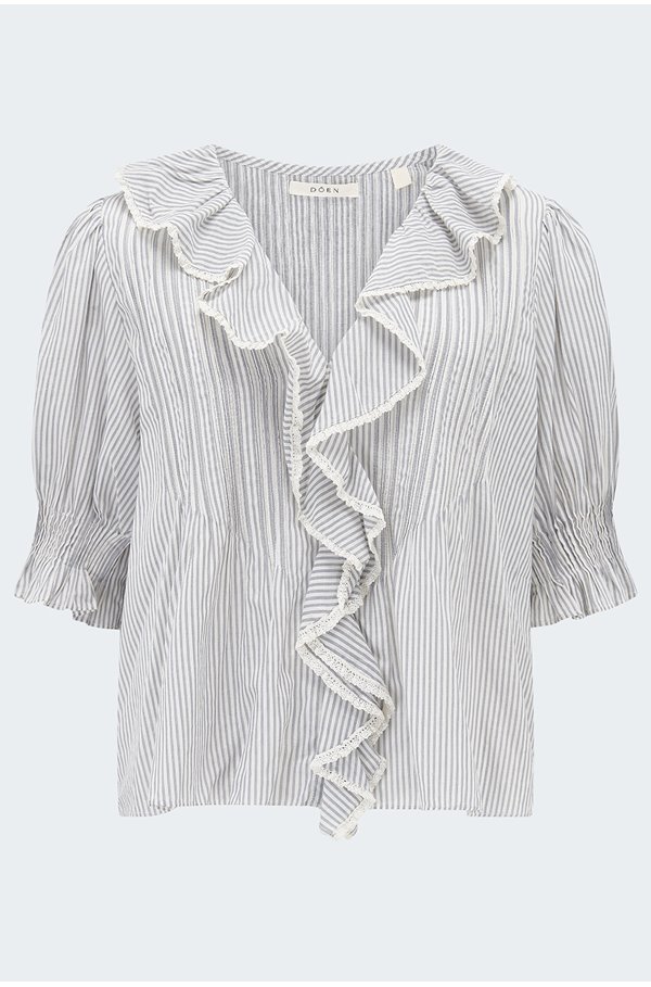 Doen Henri Lace-trimmed Ruffled Pintucked Striped Organic Cotton-voile Top In White