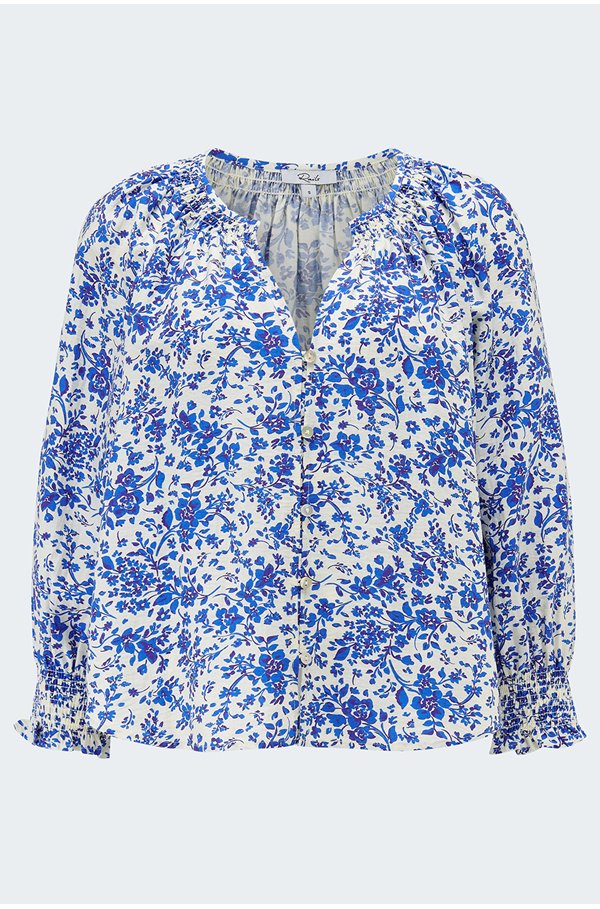 Rails Mariah Floral Smocked Button-up Peasant Top In Blue