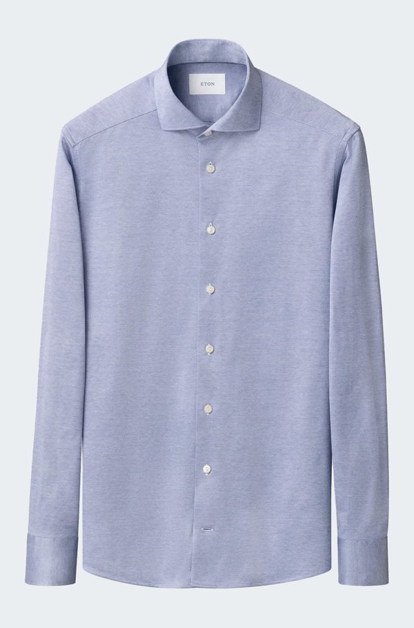 Eton Filo Di Scozia Shirt In Mid Blue