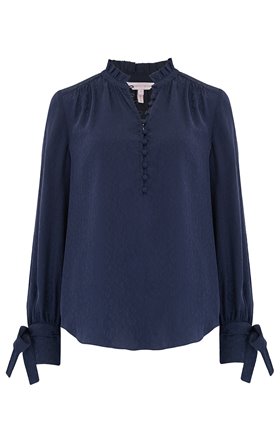 Rebecca Taylor Long Sleeve Cheetah Jacquard Top in Navy