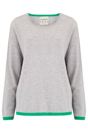 Jumper1234 Tipped Crew Jumper in Pewter Grey and Green