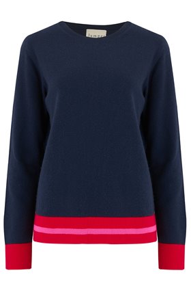 Jumper1234 Multi Stripe Boxy Jumper in Navy and Neon Pink