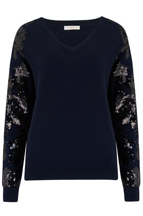 Jeff Knitwear Crystal Sequin Jumper in Navy