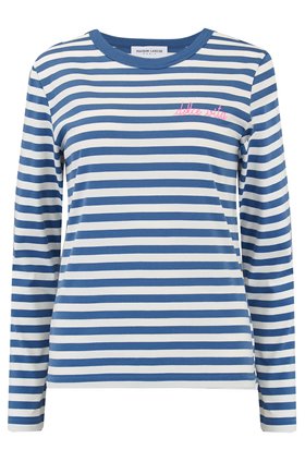 Maison Labiche Dolce Vita Stripe Long Sleeve Tee in Blue and White Stripe