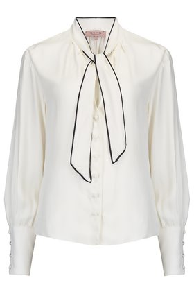 long sleeve silk twill top in snow