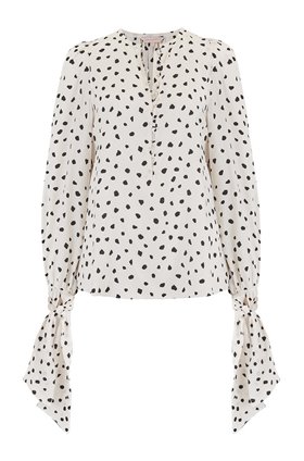 Rebecca Taylor Long Sleeve Dot Tie Top in Snow