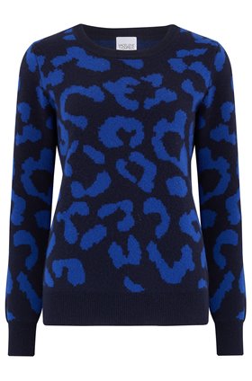 Madeleine Thompson Grumpy Leopard Jumper in Blue