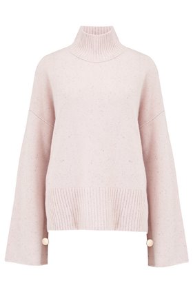 Autumn Cashmere Cashmere Boxy Mock W Buttoned Sleeves Jumper in Pink Opal