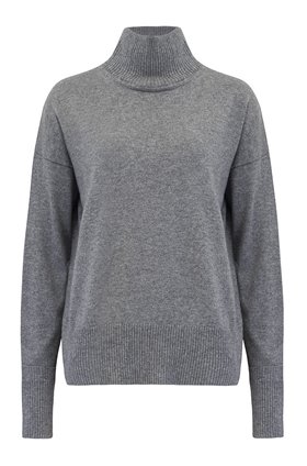 Autumn Cashmere Cashmere Relaxed Mock Neck W Cuff Detail Jumper in Cement