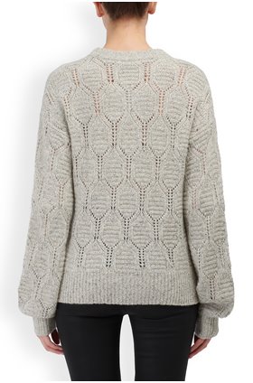 Autumn Cashmere Cashmere Bishop Sleeve Diamond Stitch Mock Jumper in Pebble