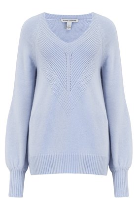 Autumn Cashmere Cashmere Blends Bishop Sleeve Mixed Stitch V Jumper in Oxford