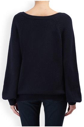 Autumn Cashmere Cashmere Blends Bishop Sleeve Mixed Stitch V Jumper in Peacoat