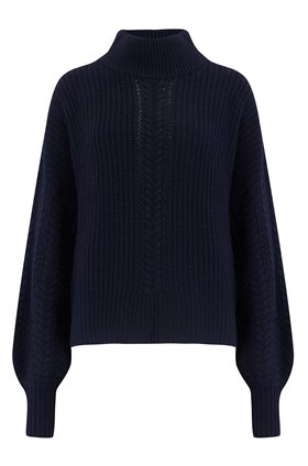 Autumn Cashmere Cashmere Blends Cable Sleeve Mock Jumper in Peacoat