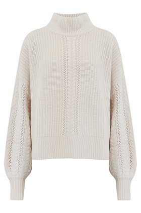 Autumn Cashmere Cashmere Blends Cable Sleeve Mock Jumper in Cream