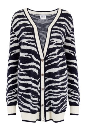 Madeleine Thompson Wally Cardigan in Navy and Cream Zebra
