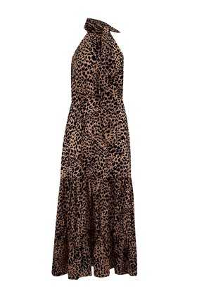 Rixo ELEANOR HALTER DRESS IN LEOPARD