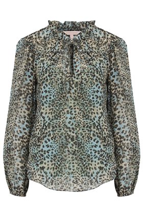 Rebecca Taylor LEOPARD LONG SLEEVE SILK TOP