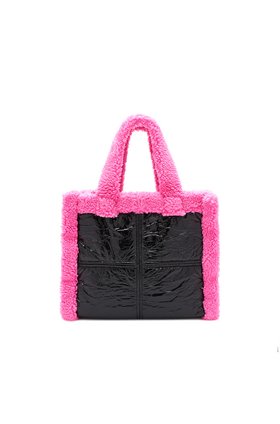 Stand Lolita Faux Shearling Bag in Black / Bubblegum