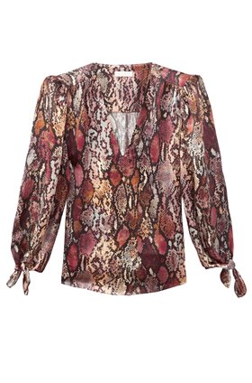 Rebecca Taylor LONG SLEEVE SNAKE V-NECK TOP