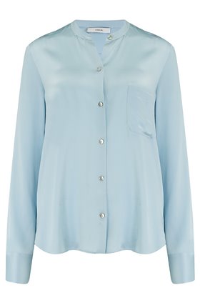 Vince SLIM FITTED BAND COLLAR TOP IN SKYLARK