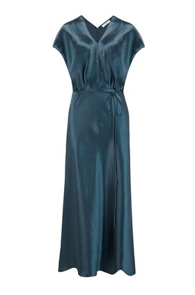 Vince METALLIC FLUTTER SLEEVE DRESS IN CASA BLUE
