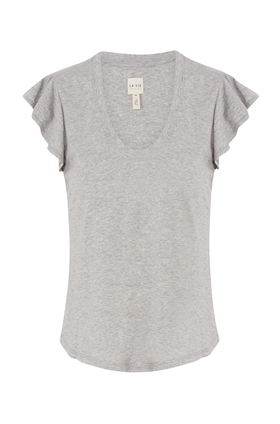 Rebecca Taylor La Vie Washed Textured Jersey Top in Heather Grey