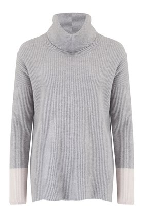 funnell neck contrast cuff jumper in grey
