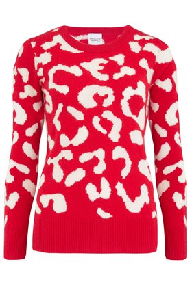 cupid leopard jumper in red and cream
