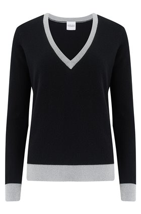 maddy v neck lurex sweater in black