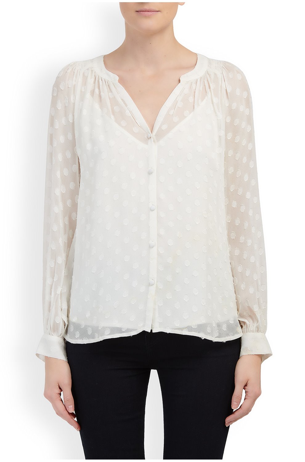 Trilogy Stores HELGA SWISS DOT BLOUSE IN CREAM