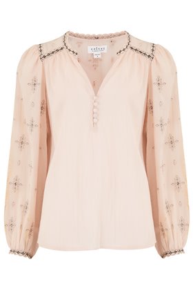 Velvet JACEY LUREX EMBROIDERED TOP IN BLUSH