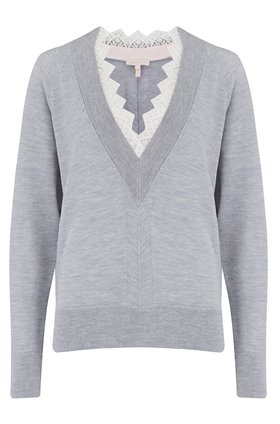 lace combo jumper in warm heather grey
