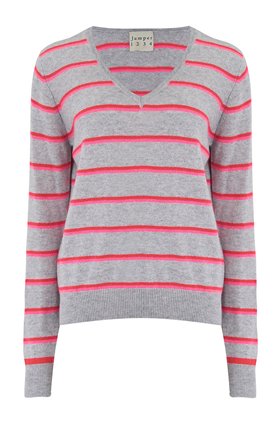 Jumper1234 BOYFRIEND STRIPED V-NECK JUMPER IN PEWTER