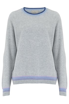 Jumper1234 SUPER STRIPE JUMPER IN GREY AND DENIM BLUE