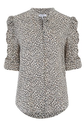 Frame SHIRRED SLEEVE TOP IN CARAMEL MULTI