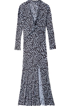 Rixo ANJA TWIST MIDI DRESS IN BLUE LEOPARD