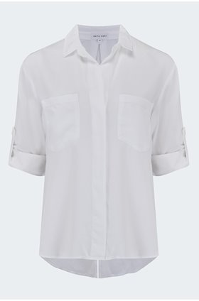 Trilogy Stores Split Button Down Shirt In White Trilogy Stores Split Button Down Shirt In White