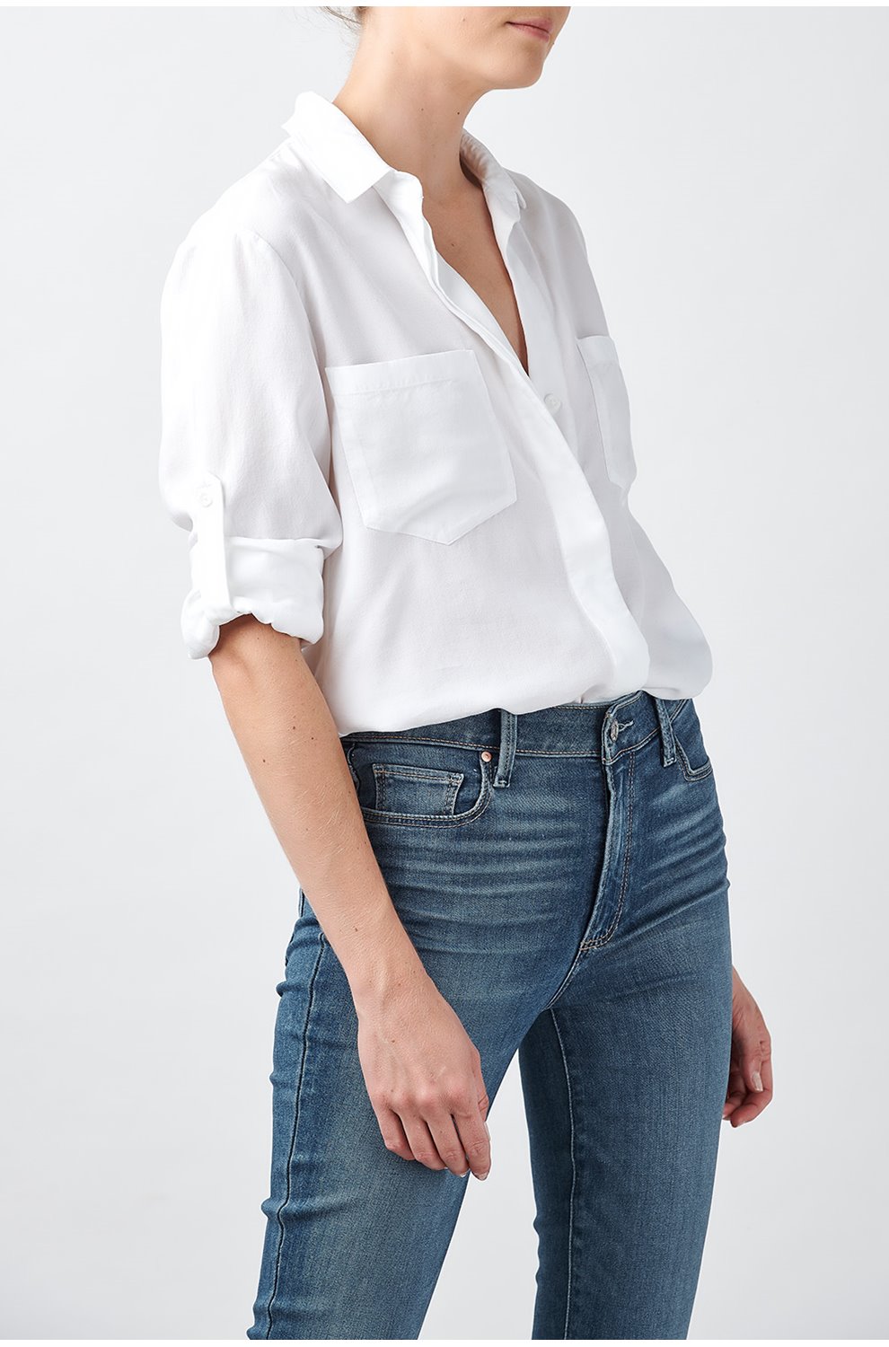Trilogy Stores Split Button Down Shirt In White Trilogy Stores Split Button Down Shirt In White