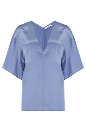 DOUBLE V-NECK BLOUSE IN SKY GRAPHITE