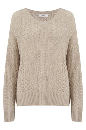 OPEN KNIT CABLE CREW JUMPER IN TAUPE