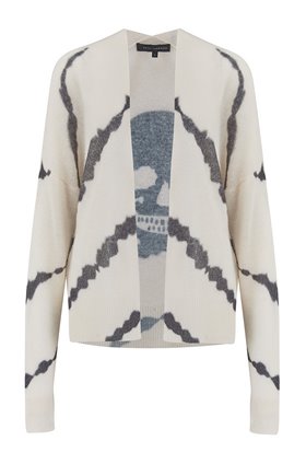 alexina skull cardigan in white charcoal