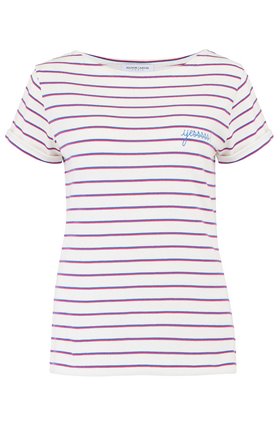 sailor yessss t-shirt in blue & pink stripe