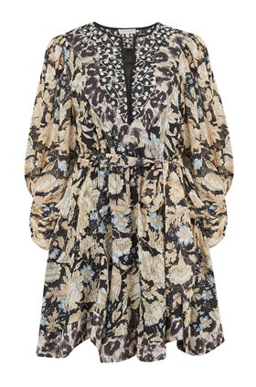 long sleeve print mix dress in black combo