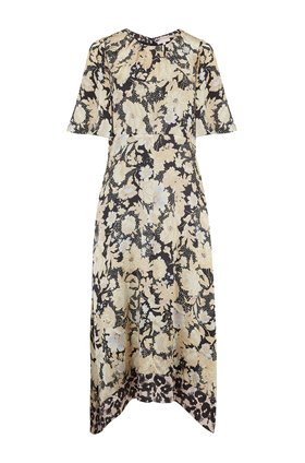 short sleeve gold leaf dress in black combo