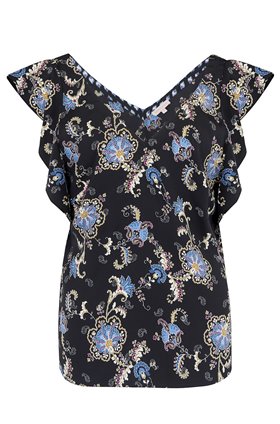 SLEEVELESS PAISLEY TOP IN BLACK COMBO