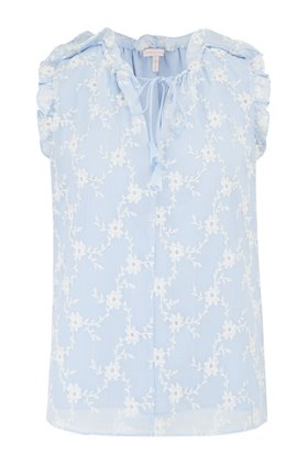 SLEEVELESS VINE EMBROIDERY TOP IN ECHO BLUE COMBO