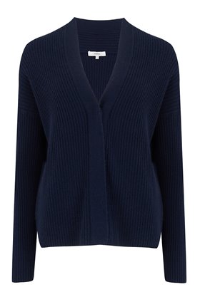 RIBBED BUTTON CARDIGAN IN WAVE CREST
